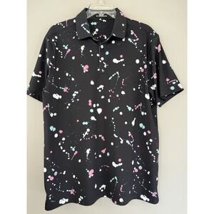 BYRDGANG Golf Polo Shirt Men's Medium Performance‎ Paint Splatter Short Sleeve